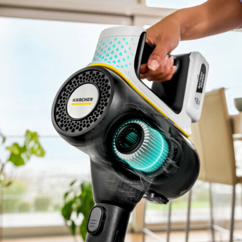 Žádný pokles sacího výkonu⁶⁾: Systém sleduje stav filtru a v režimu Smart Mode automaticky přizpůsobuje výkon tak, aby byl zajištěn trvale vysoký podtlak. Včasné upozornění na zaplnění filtru: Automatické upozornění na zaplnění filtru zabraňuje zbytečnému nárůstu spotřeby energie v režimu Smart Mode a pomáhá šetřit výdrž baterie. Spolehlivý sací výkon: Indikátor stavu filtru zabraňuje poklesu výkonu i v ostatních režimech a zajišťuje tak důkladné výsledky úklidu.