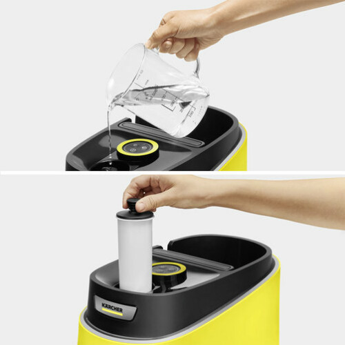Nádrž vždy bez problémů naplníte - pro nonstop páru bez přerušení práce. Díky inteligentní odvápňovací kartuši je naplněná voda plně automaticky odvápněna.