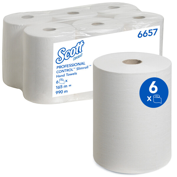 Papírové ručníky v roli SCOTT® Slimroll - bílé, 6 rolí á 165 m/kar