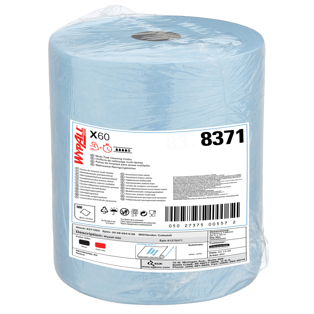 WypAll® X60 průmyslové utěrky v roli - modré