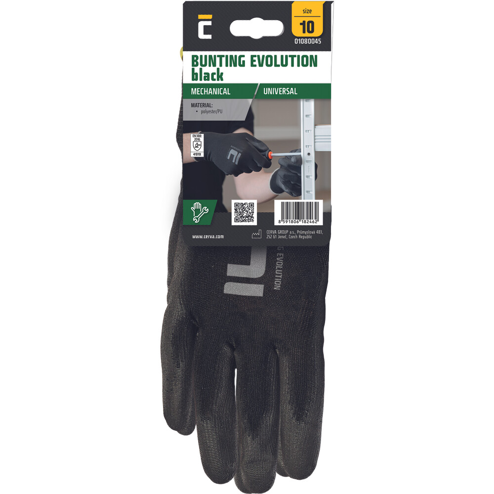 Rukavice BUNTING BLACK EVO č. 9 nylon+polomáč. polyuretan / bal.12párů