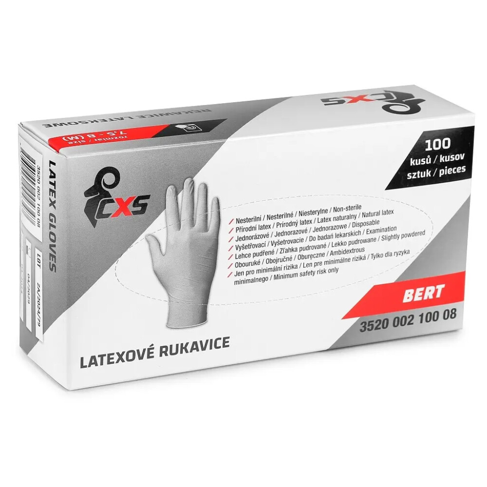 Rukavice vyšetř. BERT; latex jemně pudr, bílé  M / bal-100ks