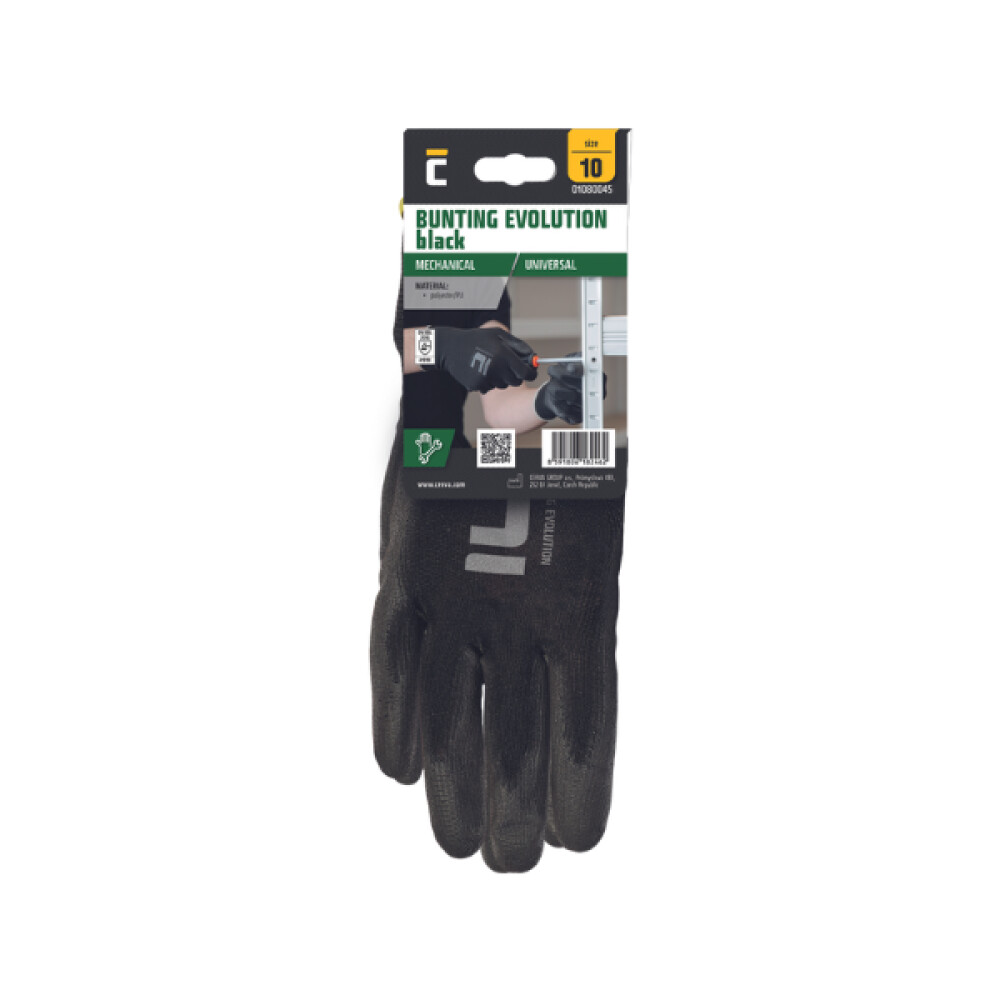 Rukavice BUNTING BLACK EVO č.10 nylon+polomáč. polyuretan / bal.12párů