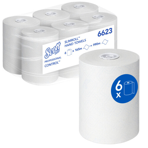 Papírové ručníky v roli SCOTT® Control Slimroll -  bílé, 6 rolí/kar