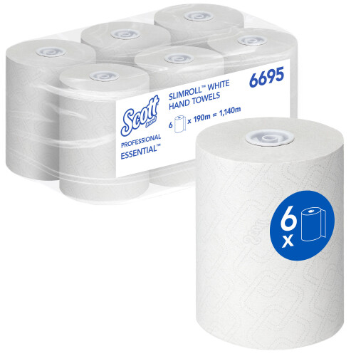 Papírové ručníky v roli SCOTT® Slimroll - bílé, 6 rolí á 190 m/kar