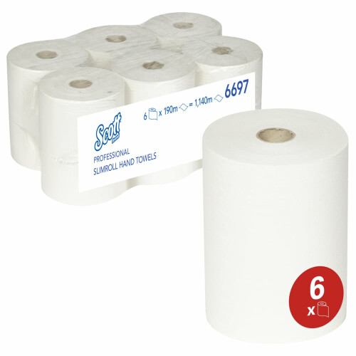 Papírové ručníky v roli SCOTT® Slimroll - bílá, 6 rolí á 190 m/kar
