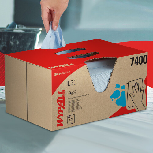 WypAll® L20 průmyslové utěrky skládané v Brag Boxu, 2vrstvé - modré