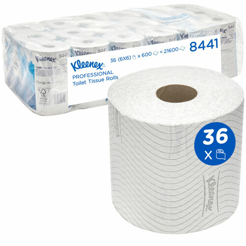 Kleenex® Toaletní papír - standardní / bílá, balíček 6 rolí, v roli 600  útržků