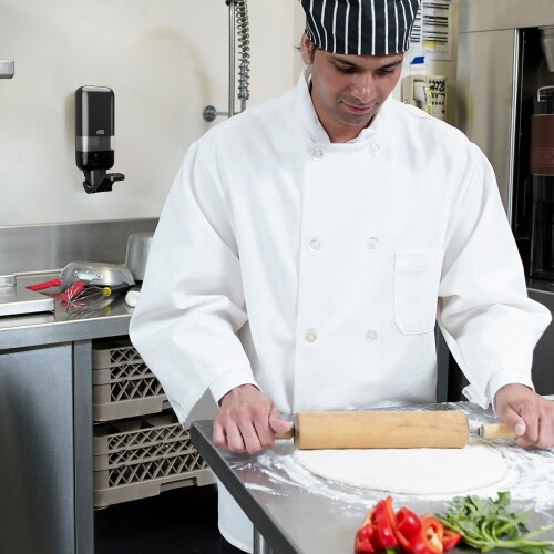 Tork zásobník na mýdla a dezinfekční prostředky s loketní pákou, černý