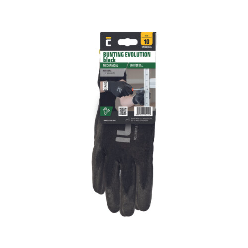 Rukavice BUNTING BLACK EVO č.10 nylon+polomáč. polyuretan / bal.12párů
