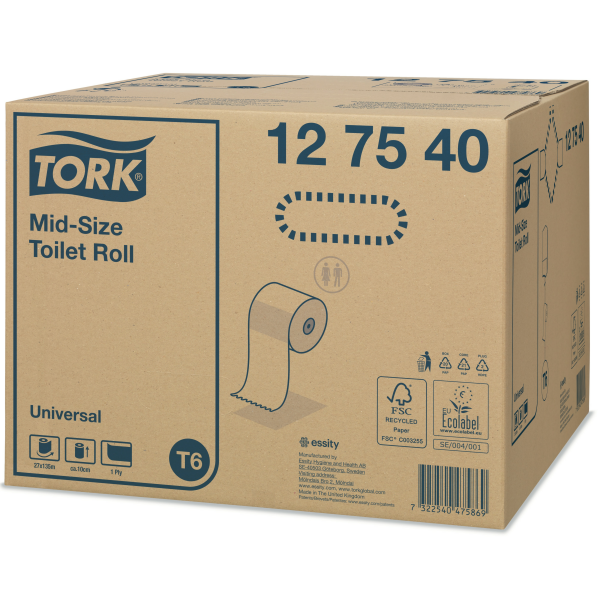 Tork Mid-Size toaletní papír Universal – 1vrstvý (T6)