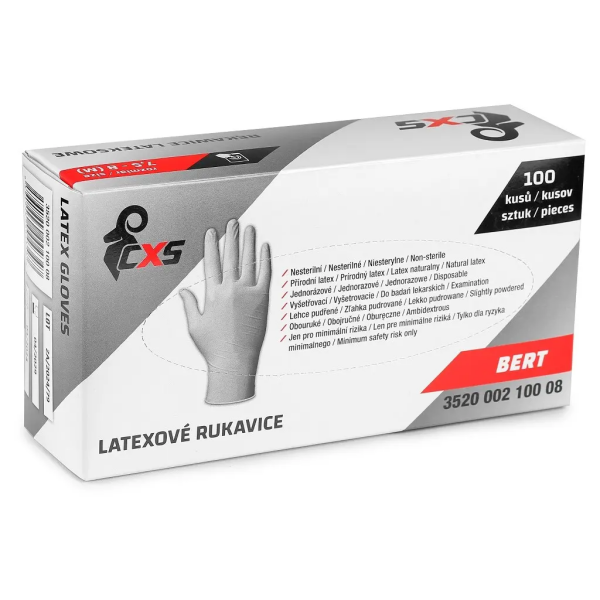 Rukavice vyšetř. BERT; latex jemně pudr, bílé  L / bal-100ks
